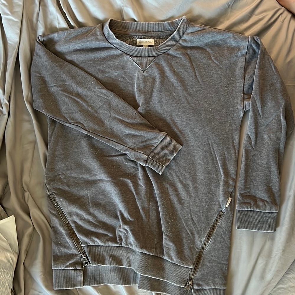 Element Grey Wash Longline Crewneck Side Zip 3-4 Sleeve Sweater